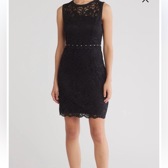 Sam Edelman Size 16 Black Lace Crochet Mini Dress, Crystal Waist design NWT - Picture 4 of 11